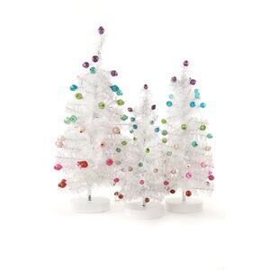 Cody Foster Retro White Sisal Christmas Trees Set of 3 Colorful Bulbs 9.5 to 11"
